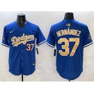 Men's Los Angeles Dodgers #37 Teoscar Hernández Royal 2025 Gold Collection Limited Stitched Baseball Jersey