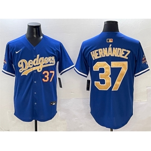 Men's Los Angeles Dodgers #37 Teoscar Hernández Royal 2025 Gold Collection Limited Stitched Baseball Jersey