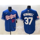 Men's Los Angeles Dodgers #37 Teoscar Hernández Royal With American Flag Patch Limited Stitched Baseball Jersey