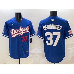 Men's Los Angeles Dodgers #37 Teoscar Hernández Royal With American Flag Patch Limited Stitched Baseball Jersey