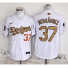 Men's Los Angeles Dodgers #37 Teoscar Hernández White Gold 2025 Cool Base Stitched Baseball Jersey