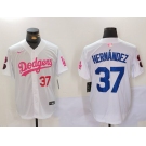 Men's Los Angeles Dodgers #37 Teoscar Hernández White Pink Vin & Kobe Patch Stitched Baseball Jersey1