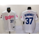 Men's Los Angeles Dodgers #37 Teoscar Hernández White Pink Vin & Kobe Patch Stitched Baseball Jerseys