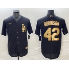 Men's Los Angeles Dodgers #42 Jackie Robinson Black Gold Cool Base Stitched Jersey