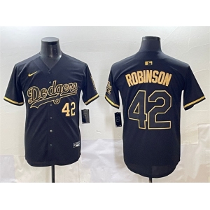 Men's Los Angeles Dodgers #42 Jackie Robinson Black Gold Limited Stitched Jersey