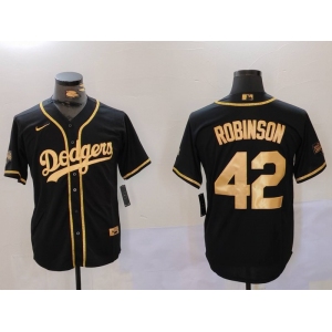 Men's Los Angeles Dodgers #42 Jackie Robinson Black Gold World Series Champions Cool Base Stitched Jersey