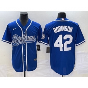Men's Los Angeles Dodgers #42 Jackie Robinson Blue With Patch Cool Base Stitched Baseball Jersey