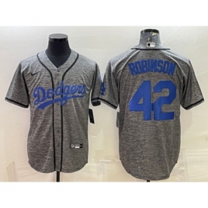 Men's Los Angeles Dodgers #42 Jackie Robinson Grey Gridiron Cool Base Stitched Baseball Jersey