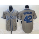 Men's Los Angeles Dodgers #42 Jackie Robinson Grey With Patch Cool Base Stitched Baseball Jersey1