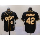 Men's Los Angeles Dodgers #42 Jackie Robinson Number Black Gold World Series Champions Cool Base Stitched Jersey