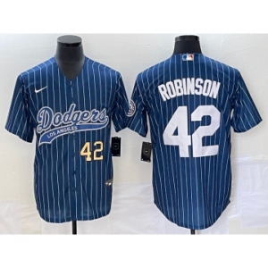 Men's Los Angeles Dodgers #42 Jackie Robinson Number Blue Pinstripe Cool Base Stitched Baseball Jersey