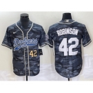 Men's Los Angeles Dodgers #42 Jackie Robinson Number Grey Camo Cool Base With Patch Stitched Baseball Jersey