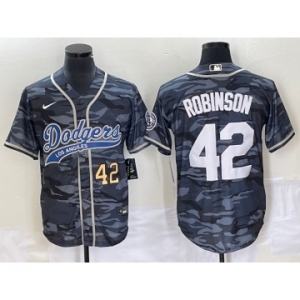 Men's Los Angeles Dodgers #42 Jackie Robinson Number Grey Camo Cool Base With Patch Stitched Baseball Jersey