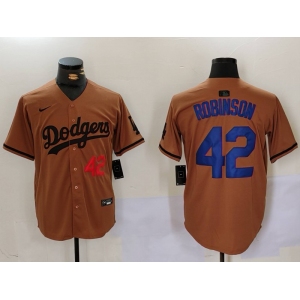 Men's Los Angeles Dodgers #42 Jackie Robinson Number Olive Cool Base Limited Stitched Jersey