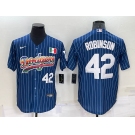 Men's Los Angeles Dodgers #42 Jackie Robinson Number Rainbow Blue Red Pinstripe Mexico Cool Base Nike Jersey