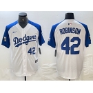 Mens Los Angeles Dodgers #42 Jackie Robinson Number White Blue Fashion Stitched Cool Base Limited Jersey