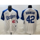 Men's Los Angeles Dodgers #42 Jackie Robinson Number White Blue Fashion Stitched Cool Base Limited Jerseys