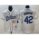 Men's Los Angeles Dodgers #42 Jackie Robinson Number White With Patch Cool Base Stitched Baseball Jersey