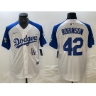 Men's Los Angeles Dodgers #42 Jackie Robinson White Blue Fashion Stitched Cool Base Limited Jersey