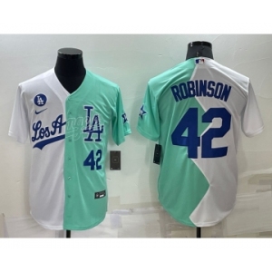 Men's Los Angeles Dodgers #42 Jackie Robinson White Green Number 2022 Celebrity Softball Game Cool Base Jersey1