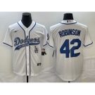 Men's Los Angeles Dodgers #42 Jackie Robinson White With Patch Cool Base Stitched Baseball Jersey1