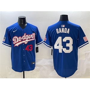 Men's Los Angeles Dodgers #43 Anthony Banda Royal With American Flag Patch Limited Stitched Baseball Jersey
