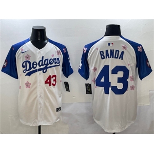 Men's Los Angeles Dodgers #43 Anthony Banda White Royal 2025 Tokyo Series Limited Stitched Baseball Jersey