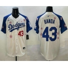 Men's Los Angeles Dodgers #43 Anthony Banda White Royal 2025 Tokyo Series Limited Stitched Jersey