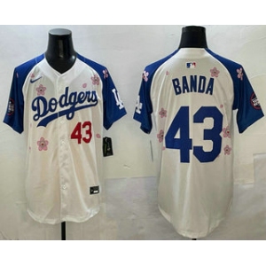 Men's Los Angeles Dodgers #43 Anthony Banda White Royal 2025 Tokyo Series Limited Stitched Jersey