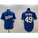 Men's Los Angeles Dodgers #49 Blake Treinen Royal Cool Base Stitched Baseball Jersey
