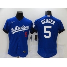 Men's Los Angeles Dodgers #5 Corey Seager Blue 2021 City Connect Flex Base Stitched Jersey