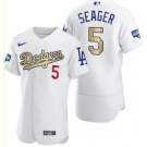 Men's Los Angeles Dodgers #5 Corey Seager Olive Gold 2020 World Series Champions Authentic Jersey