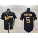 Men's Los Angeles Dodgers #5 Freddie Freeman Black Gold 2024 World Series Champions Limited Stitched Baseball Jersey