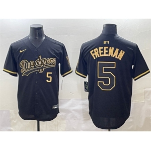 Men's Los Angeles Dodgers #5 Freddie Freeman Black Gold Limited Stitched Jersey