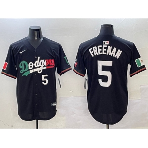 Men's Los Angeles Dodgers #5 Freddie Freeman Black Mexico Flag Limited Stitched Baseball Jersey