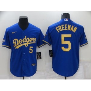 Men's Los Angeles Dodgers #5 Freddie Freeman Blue Gold Stitched MLB Cool Base Nike Fashion Jersey