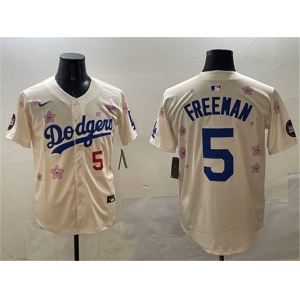 Men's Los Angeles Dodgers #5 Freddie Freeman Cream 2025 Tokyo Series Limited Stitched Baseball Jersey