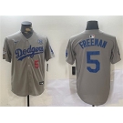Men's Los Angeles Dodgers #5 Freddie Freeman Gray 2024 World Series With No. 34 Patch Limited Stitched Baseball Jersey