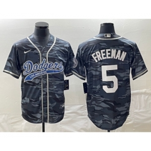 Men's Los Angeles Dodgers #5 Freddie Freeman Gray Camo Cool Base With Patch Stitched Baseball Jersey