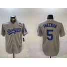 Men's Los Angeles Dodgers #5 Freddie Freeman Grey 2024 World Series Cool Base Stitched Baseball Jersey