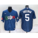 Men's Los Angeles Dodgers #5 Freddie Freeman Navy Blue Pinstripe 2020 World Series Cool Base Nike Jersey