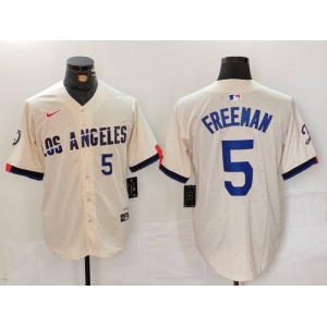 Men's Los Angeles Dodgers #5 Freddie Freeman Number Cream 2024 City Connect Limited Stitched Jerseys