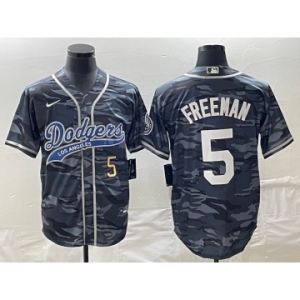 Men's Los Angeles Dodgers #5 Freddie Freeman Number Gray Camo Cool Base With Patch Stitched Baseball Jersey