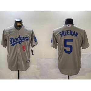 Men's Los Angeles Dodgers #5 Freddie Freeman Number Grey Cool Base Jersey