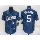 Men's Los Angeles Dodgers #5 Freddie Freeman Number Navy Blue Pinstripe Stitched MLB Cool Base Nike Jersey