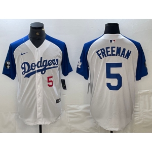 Men's Los Angeles Dodgers #5 Freddie Freeman Number White Blue Fashion Stitched Cool Base Limited Jerseys