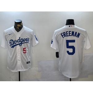 Men's Los Angeles Dodgers #5 Freddie Freeman Number White Cool Base Jersey