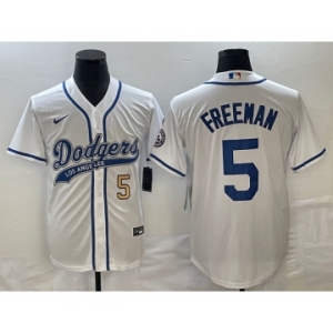 Men's Los Angeles Dodgers #5 Freddie Freeman Number White Cool Base Stitched Baseball Jersey