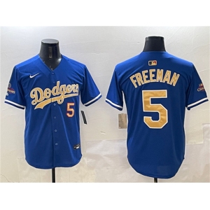 Men's Los Angeles Dodgers #5 Freddie Freeman Royal 2025 Gold Collection Limited Stitched Baseball Jersey