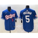 Men's Los Angeles Dodgers #5 Freddie Freeman Royal With American Flag Patch Limited Stitched Baseball Jersey